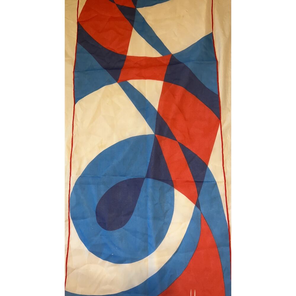 Vintage VERA Neumann Scarf ~ Signed ~ Semi Sheer ~ Made in Japan ~ Red & Blue - Picture 5 of 9